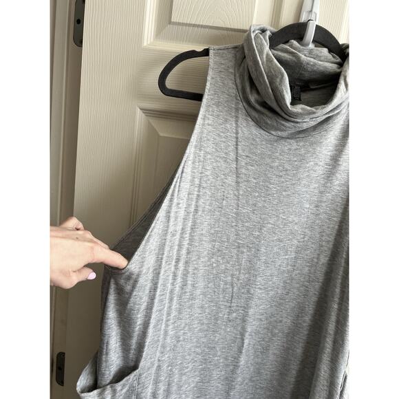 EILEEN FISHER Gray Tencel Jersey Funnel Neck Relaxed Midi Jumper Dress Sz L - Picture 3 of 12